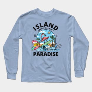 Island Paradise Flamingo Surfing Beach Long Sleeve T-Shirt